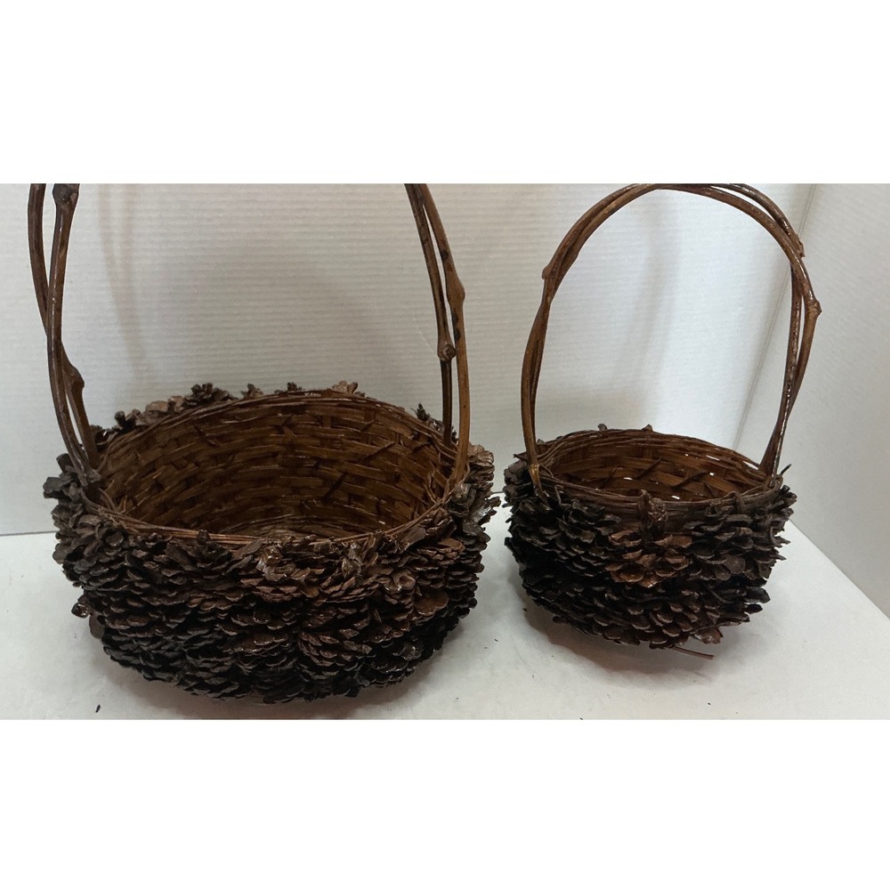 Pinecone Nesting Baskets Set Rustic Woodland Cabin Decor Small Med